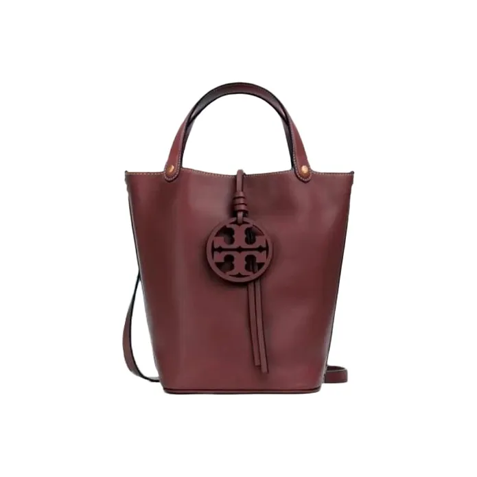 TORY BURCH Cow Leather Bucket Bag, Portable Crossbody Bag, Shoulder Bag Mini Women's Burgundy-0