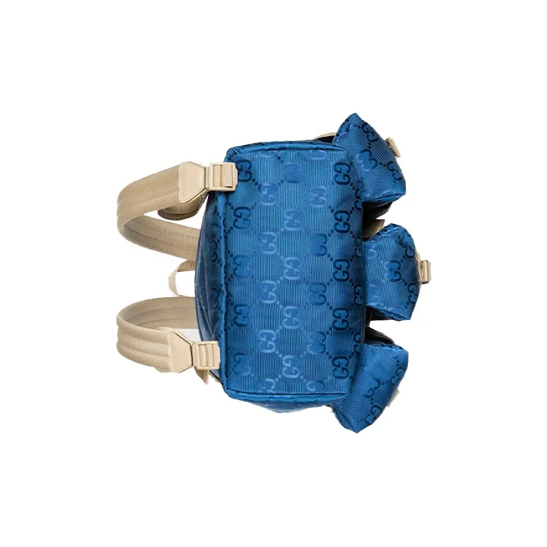 GUCCI Off The Grid Nylon With Leather Backpack Unisex Blue/Beige-4