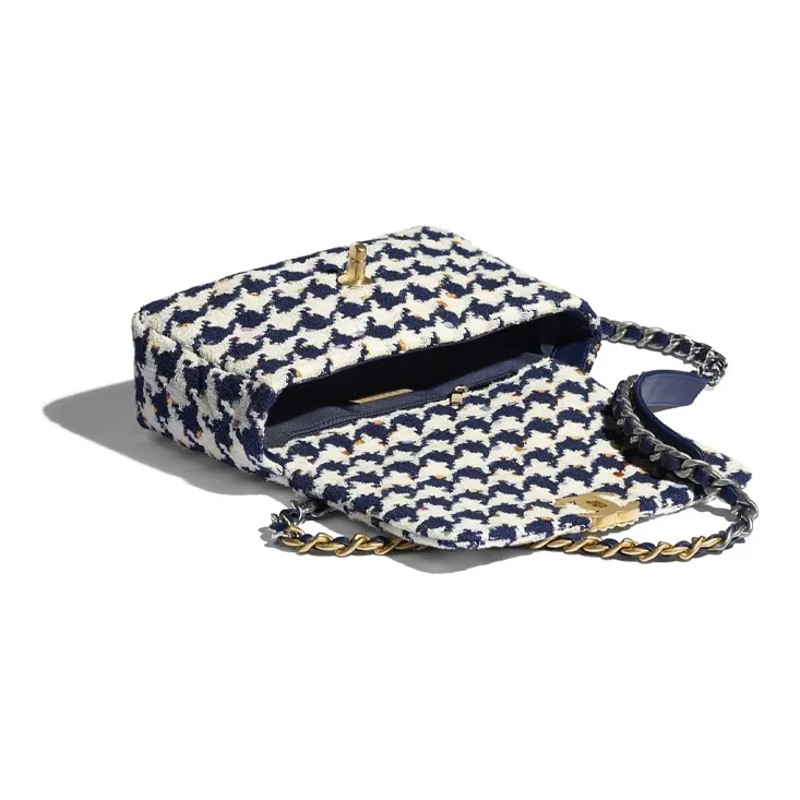 CHANEL 19Bag Fabric Flap Bag, Shoulder Bag, Crossbody Bag Trumpets Women's Ivory/Marine Blue/Multicolor-3