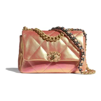 CHANEL 19Bag Iridescent Calfskin Chain Shoulder Bag, Crossbody Bag Trumpets Women's Pink