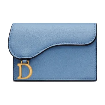 DIOR Saddle Goatskin Flap Card Holder Wallet Women's Cornflower Blue/Klein Blue