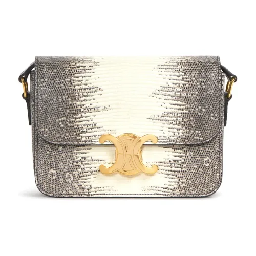 CELINE Triomphe Lizard Skin Shoulder Bag Crossbody Bag Handbag Shoulder Bag Women's Natural Color