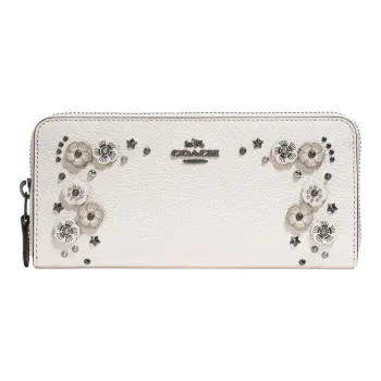 COACH Accordion Zip Leather Long Trunk Long Wallet Women's Ecru