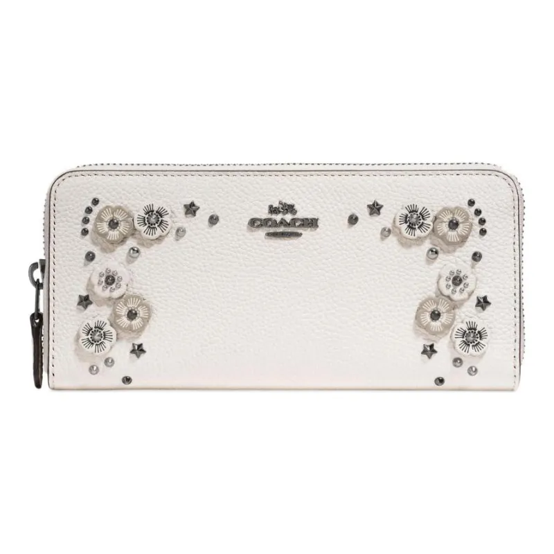 COACH Accordion Zip Leather Long Trunk Long Wallet Women's Ecru-0