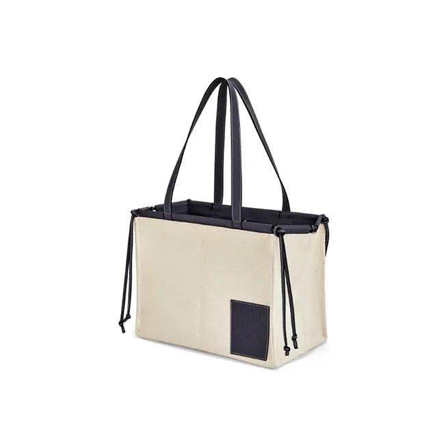 LOEWE Cushion Tote Soft Grained Calfskin Tote Bag Shopping Bag Shoulder Bag Handbag Women's Light Oatmeal Black-1