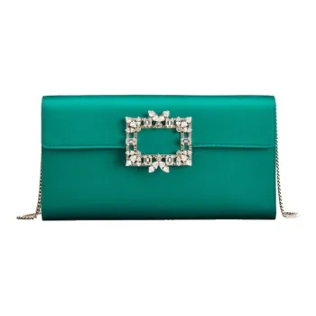 Roger Vivier Silk Satin Envelope Bag Clutches Shoulder Bag Crossbody Bag Women's Green