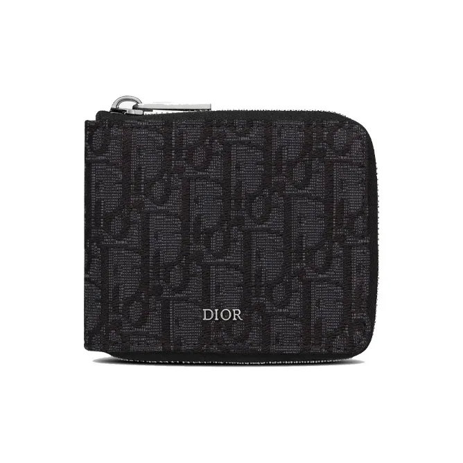 DIOR Calfskin Card Holder With Zipper Wallet Men's Black-0