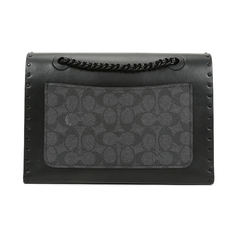 COACH Leather Chain Bag Crossbody Bags Handbags Shoulder Bags Women's Black & Monogram Charcoal Gray-3
