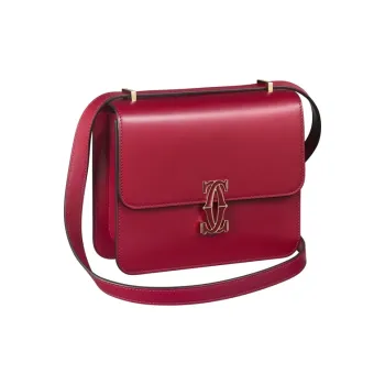 CARTIER Double C Calfskin Shoulder Bag Crossbody Bag Mini Women's Cherry Red