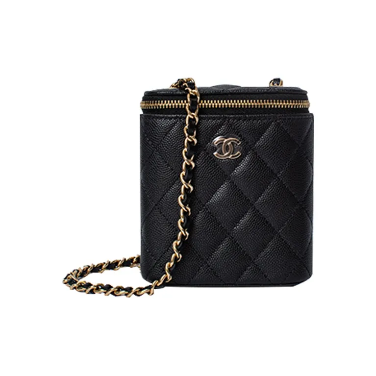 CHANEL Litchi Grain Cow Leather Square Box Crossbody Bag, Shoulder Bag Women's Black-0