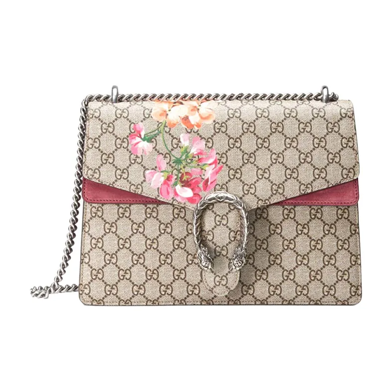 GUCCI Dionysus GG Blooms Canvas With Leather Shoulder Bag Crossbody Bag Medium Size Women's Ebony/Pink-0