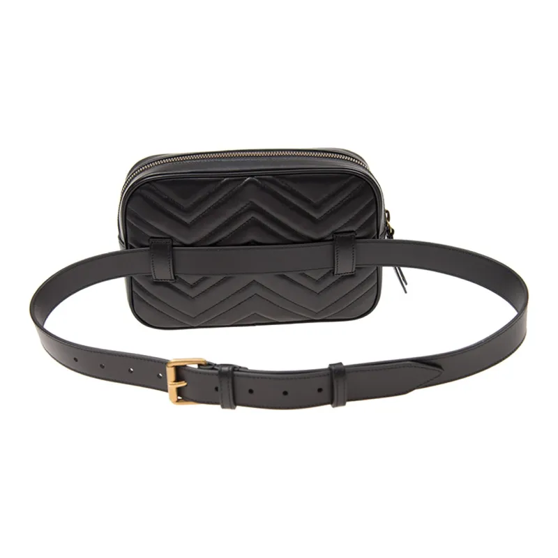 GUCCI GG Marmont Cow Leather Camera Bag One Shoulder Crossbody Fanny Pack Medium Size Men's Black-3