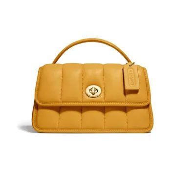 COACH Turnlock Sheepskin Leather Portable Crossbody Bag Shoulder Bag Medium Size Women's Golden Ailanthus Yellow