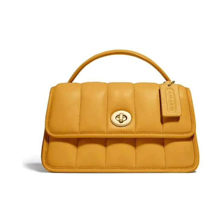 COACH Turnlock Sheepskin Leather Portable Crossbody Bag, Shoulder Bag Medium Size Women's Buttercup Yellow-0