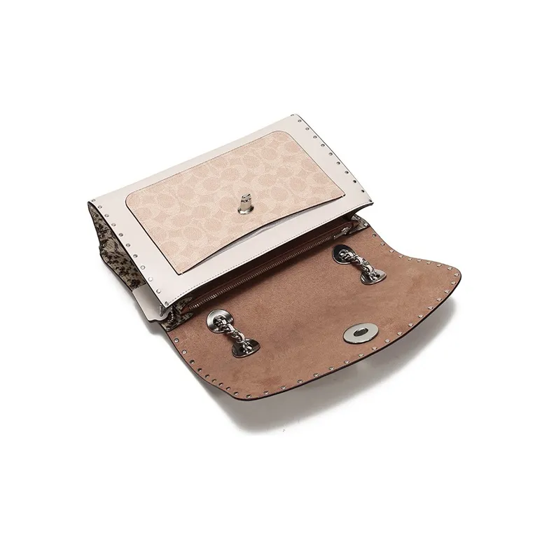 COACH Parker Coated Canvas With Leather Chain Bag, Handbag, Shoulder Bag, Crossbody Bag Women's Light Brown With Sand-5
