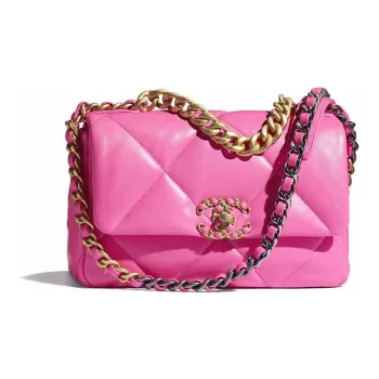 CHANEL 19Bag Smooth Finish Lambskin Chain Shoulder Bag, Crossbody Bag Trumpets Women's Neon Pink Red