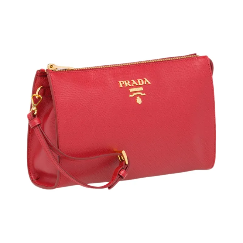 PRADA Cow Leather Clutch Women's Red-2