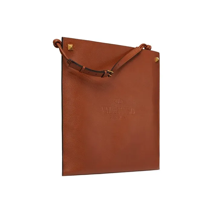 Valentino Leather Tote Bag Shopping Bag Handbag Men's Brown-1