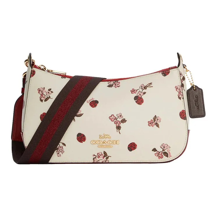 COACH Jes Leather Shoulder Bag Crossbody Bag Medium Size Women's White & Red-3