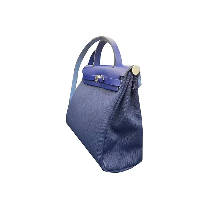 HERMES Herbag Reversible Canvas With Cow Leather Handbag Shoulder Bag Crossbody Bag Unisex Marine Blue Sapphire Blue-1