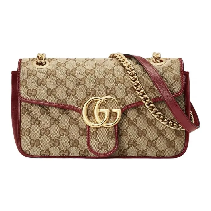 GUCCI GG Marmont Quilting Canvas With Leather Shoulder Bag, Crossbody Bag Trumpets Women's Beige-0