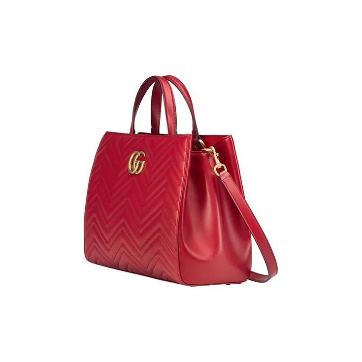 GUCCI GG Marmont Leather Handbag Women's Red/Gold-2