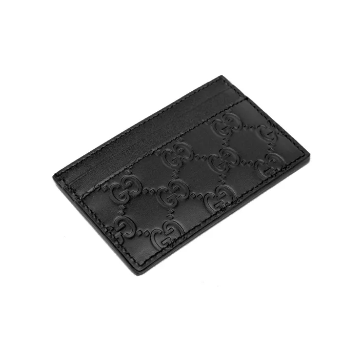 GUCCI Leather Card Clip Card Holder Unisex Black-1