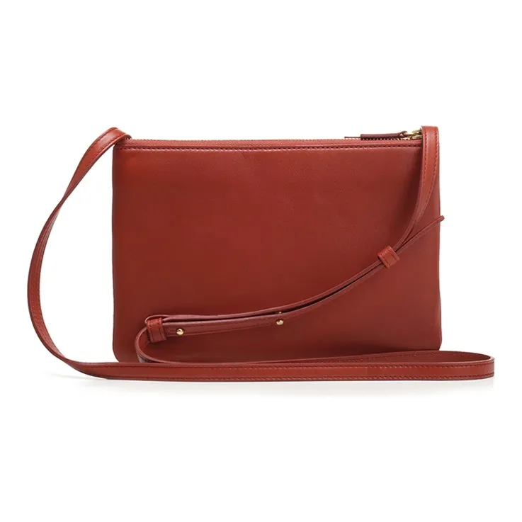 CELINE Trio Leather Shoulder Bag Women's Red-1