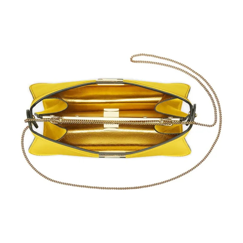 FENDI Peekaboo ISeeU Leather Clutch Chain Shoulder Bag Crossbody Bag Women's Yellow-3