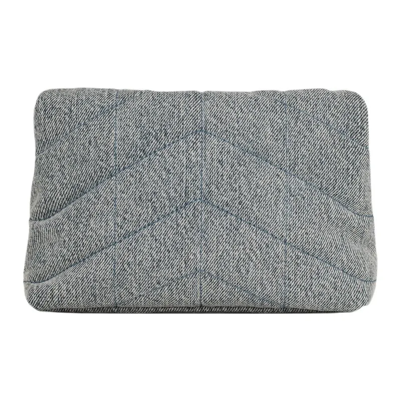 SAINT LAURENT PUFFER Cotton With Leather Clutch Trumpets Women's Blue Gray-6