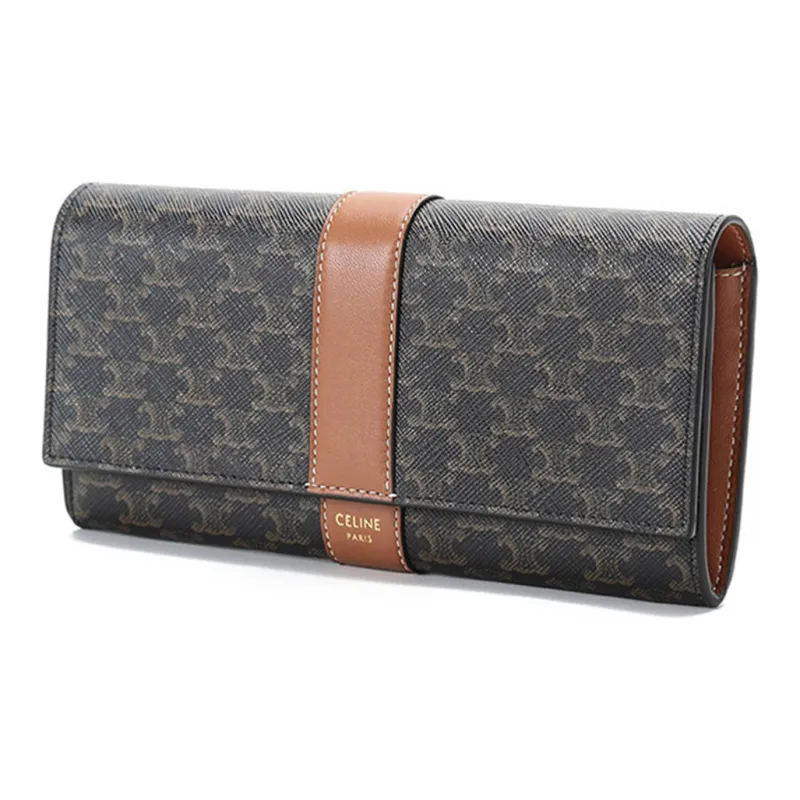 CELINE Leather Wallet Women's Charcoal Black Brown Tawny-1