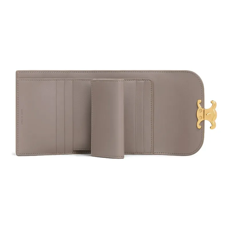 CELINE Triumph Gate Triomphe Calfskin Card Holder Wallet Women's Gray-3