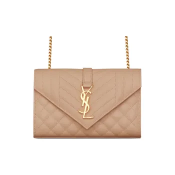 SAINT LAURENT Grained Leather Envelope Bag Crossbody Bag Shoulder Bag Women's Dark Beige