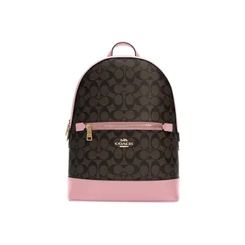COACH Kenley Canvas With Leather Crossbody Bag Backpack Medium Size Women's Dark Brown & Pink