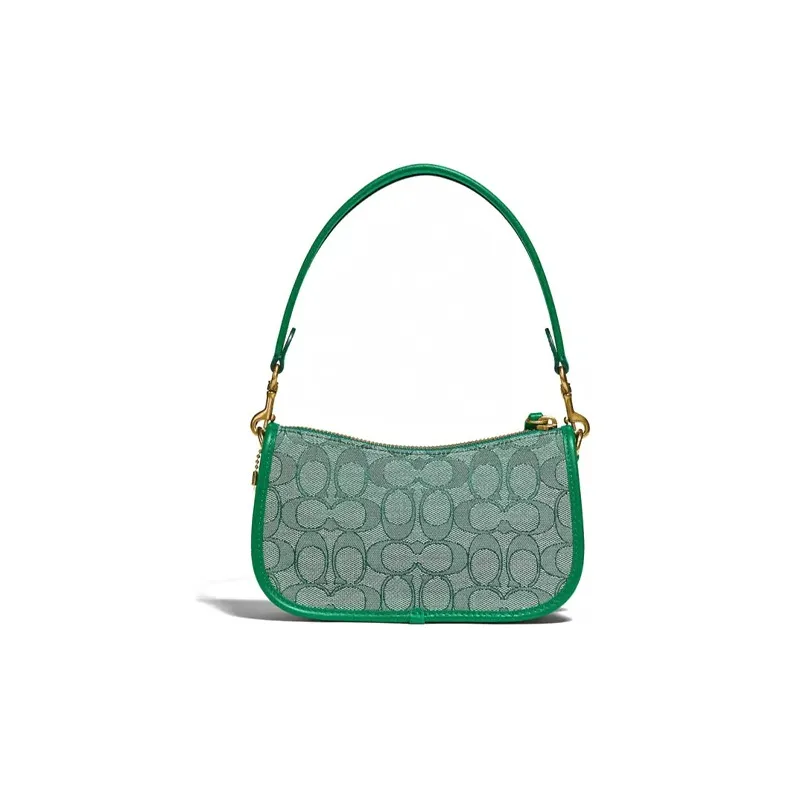 COACH Swinger Fabric With Leather Shoulder Bag Crossbody Bag Handbag Small Size Women's Green Monogram-2