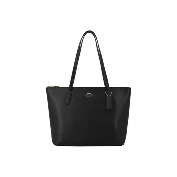 COACH Zip Top Tote Leather Tote Bag, Shopping Bag, Handbag, Shoulder Bag Regular Women's Pure Black