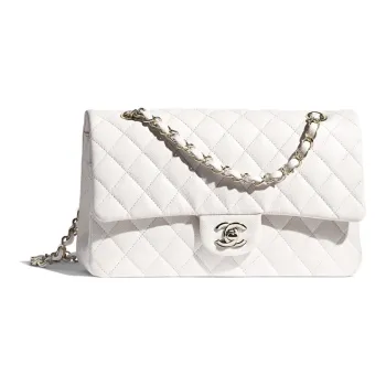 CHANEL Classic Flap CF Textured Calfskin Chain Bag Shoulder Bag Crossbody Bag Medium Size Women's White