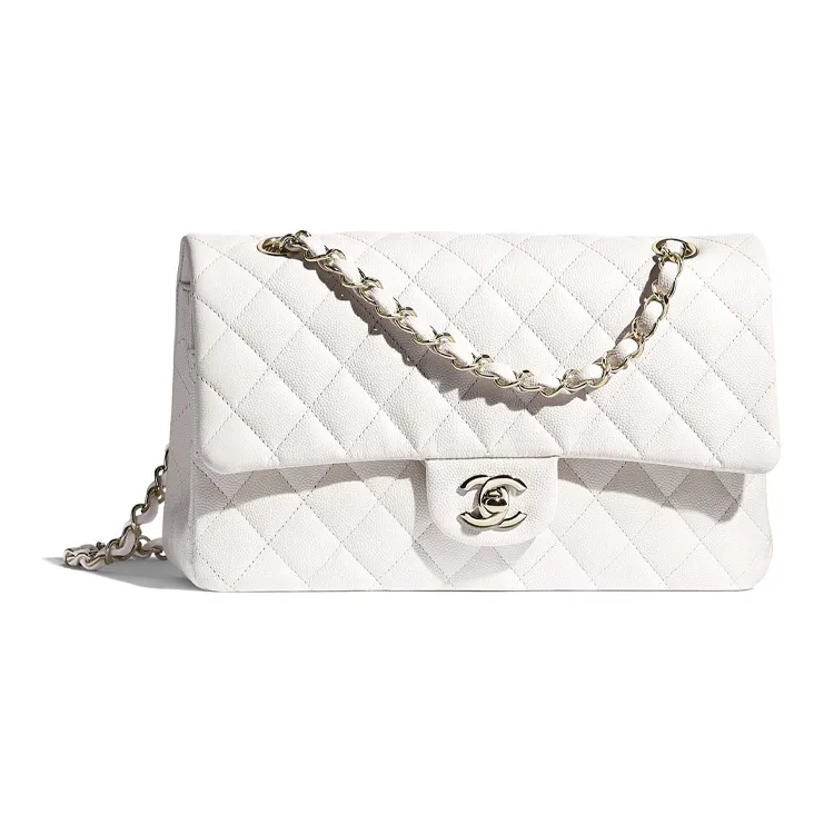 CHANEL Classic Flap CF Grain Calfskin Chain Bag, Shoulder Bag, Crossbody Bag Medium Size Women's White-0