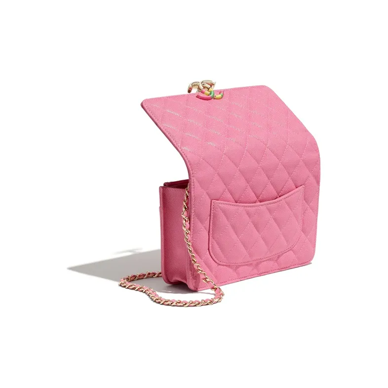 CHANEL Metal With Embossed Calfskin Crossbody Bag Wallet Chain Bag Shoulder Bag Women's Pink-2