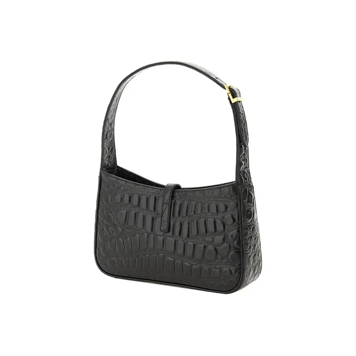 SAINT LAURENT LE5A7 Leather Shoulder Bag, Hobo Bag, Handbag, Shoulder Bag Medium Size Women's Black-2