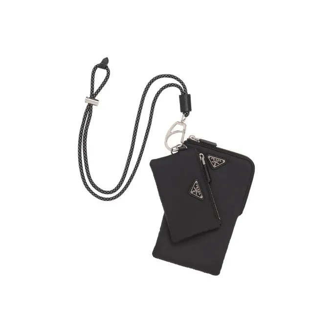PRADA Cowhide Polyamide Coin Purse Unisex Black-3