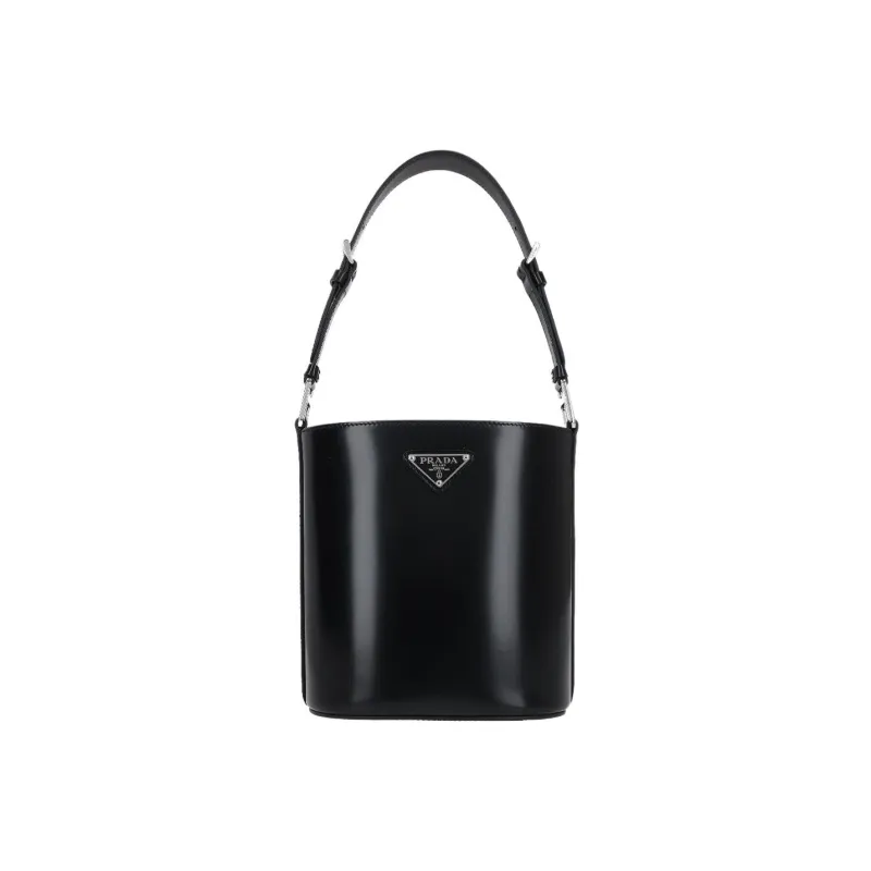 PRADA Smooth Calf Leather Bucket Bag Handbag Shoulder Bag Crossbody Bag Women's Black-0