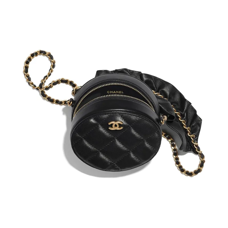 CHANEL 19Bag Sheepskin Round Bag, Crossbody Bag, Chain Bag, Shoulder Bag Women's Black-1