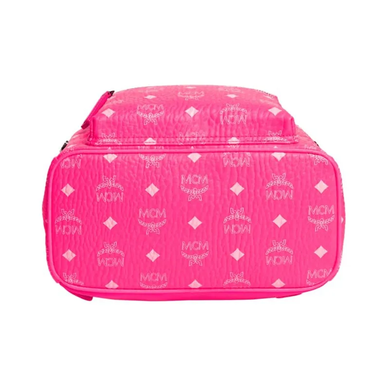 MCM Stark Visetos Artificial Leather Backpack Small Size Women's Neon Pink-4