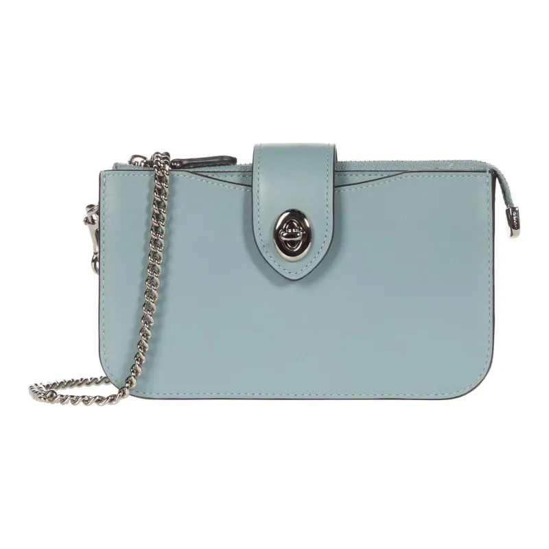 COACH TurnlockCrossbody Pebble Texture Cow Leather Crossbody Bag, Shoulder Bag Medium Size Women's Lake Blue-0