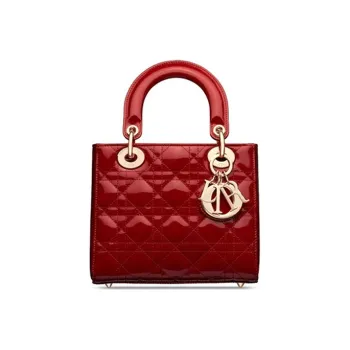 DIOR Patent Leather Calfskin Four Compartment Dior Bag Shoulder Bag Crossbody Bag Handbags Small Size Women's Red
