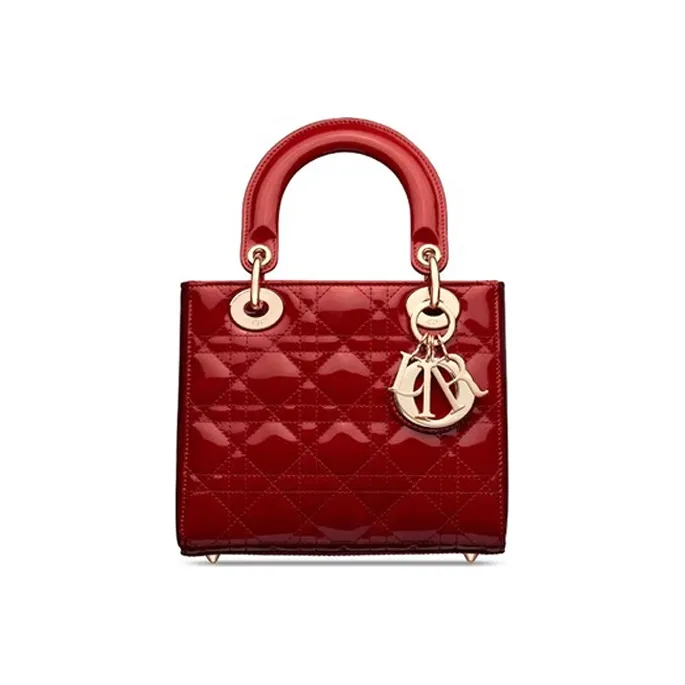 DIOR Patent Leather Calfskin Small Lady Dior Bag, Shoulder Bag, Crossbody Bag, Handbag Trumpets Women's Red-0