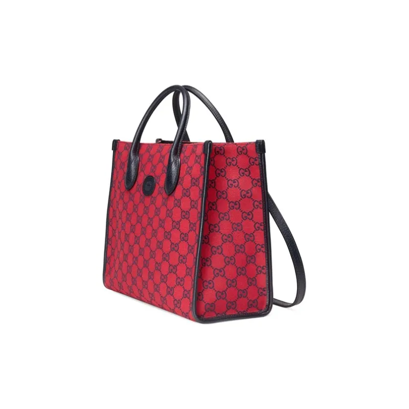 GUCCI Canvas With Leather Tote Bag, Shopping Bag, Shoulder Bag, Crossbody Bag, Handbag Trumpets Unisex Red/Blue-1