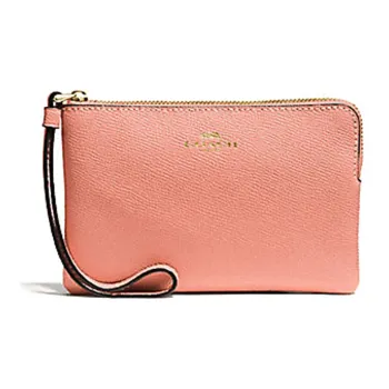 COACH Corner Zip Leather Wrist Bags Clutches Mini Women's Light Pink