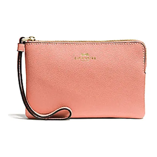 COACH Corner Zip Leather Wrist Bags Clutches Mini Women's Light Pink